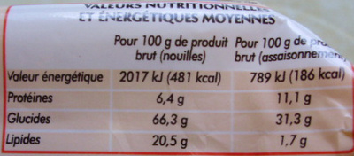 Nouilles instantanées saveur poulet, lot de 3 sachets - Nutrition facts - fr