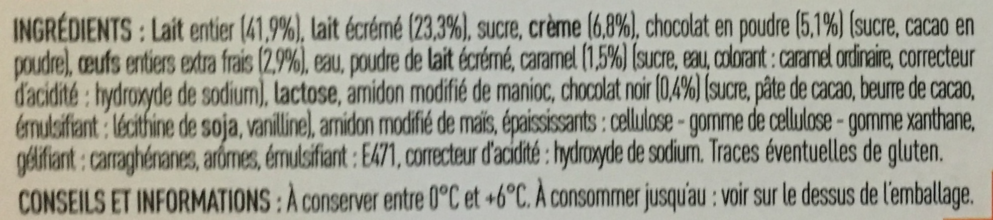 Petit pot de Crème Caramel sur lit de chocolat - Ingredientes - fr