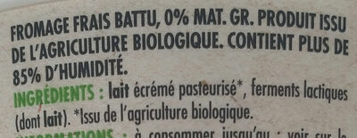 Fromage blanc 0% bio - Ingrédients