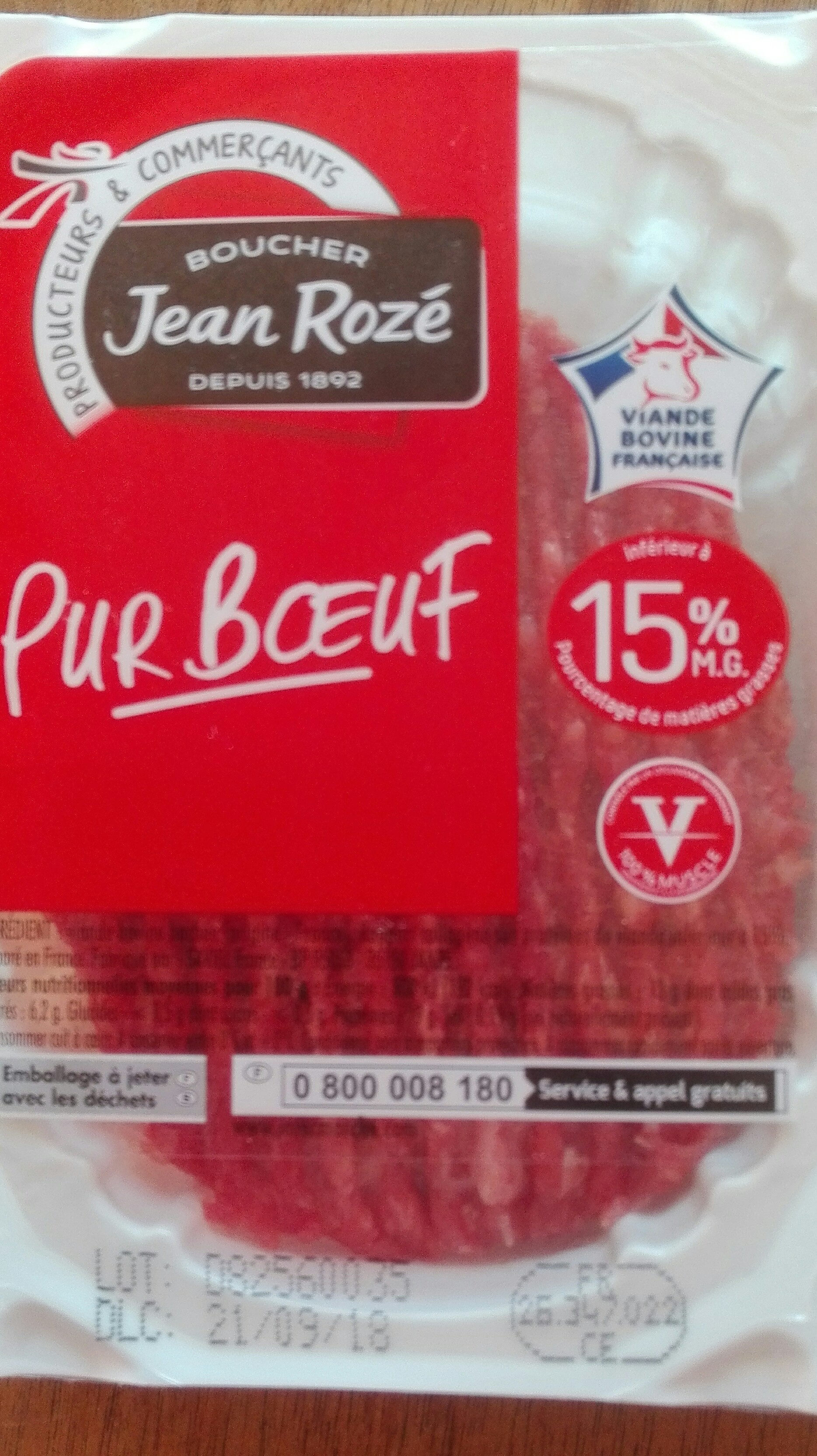 Jean rozé Steaks hachés viande bovine 15% La barquette de 2 - Produit