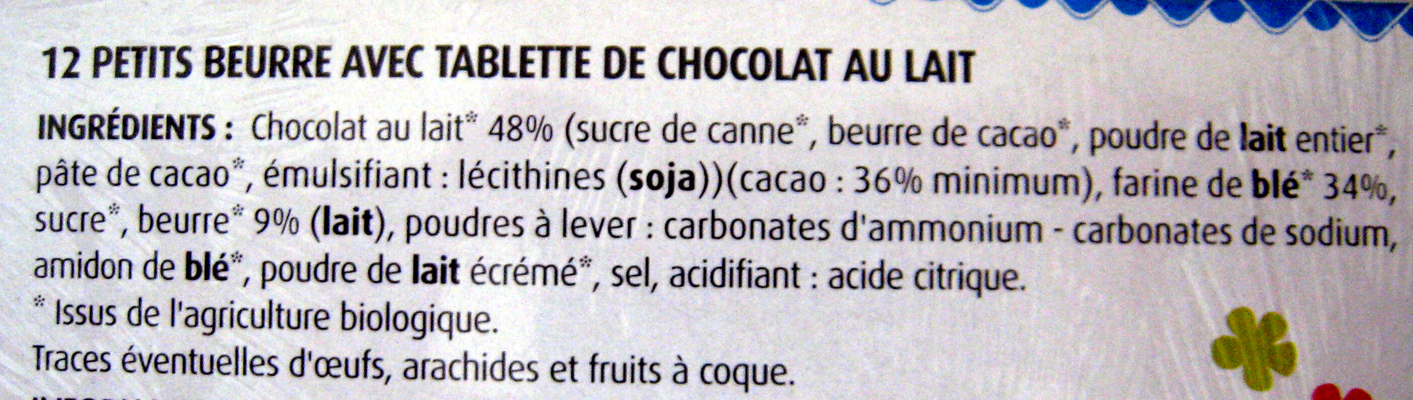 Petit Beurre avec tablette de chocolat au lait BIO (lot de 2) - Ingredients - fr