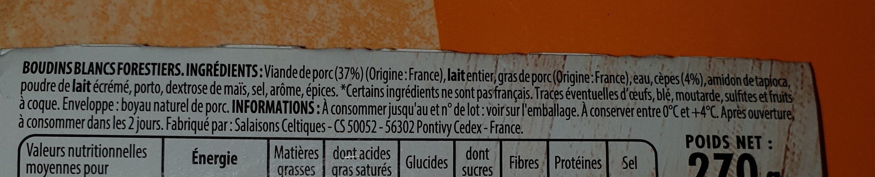 Boudin blanc forestier - Ingredients - fr