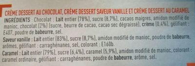 Crème Dessert au Caramel, chocolat, vanille - Ingrédients