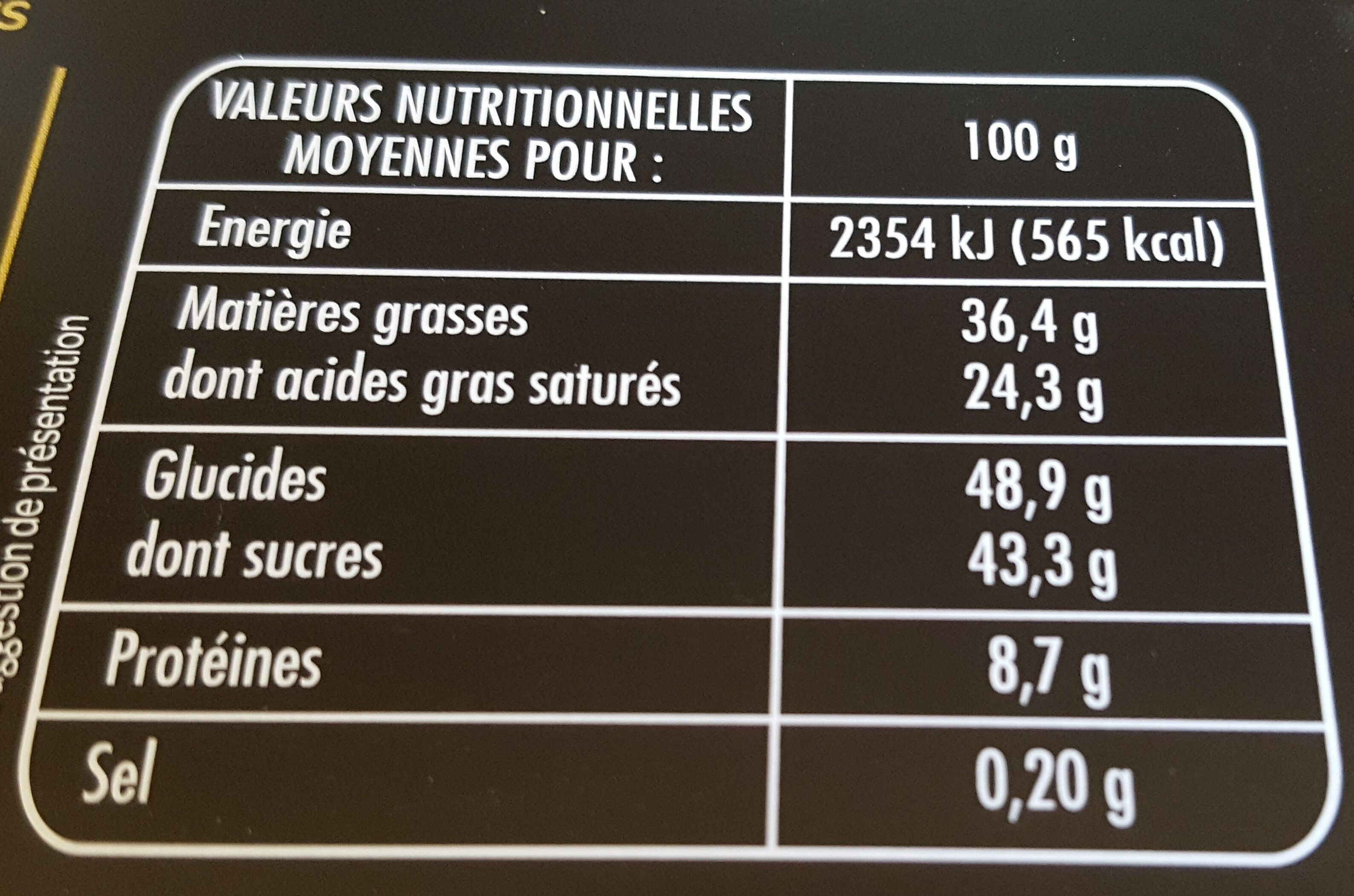 Biscuit meringué au chocolat suisse - Nutrition facts - fr