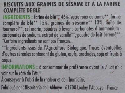 Biscuits sésame bio - Ingredients - fr