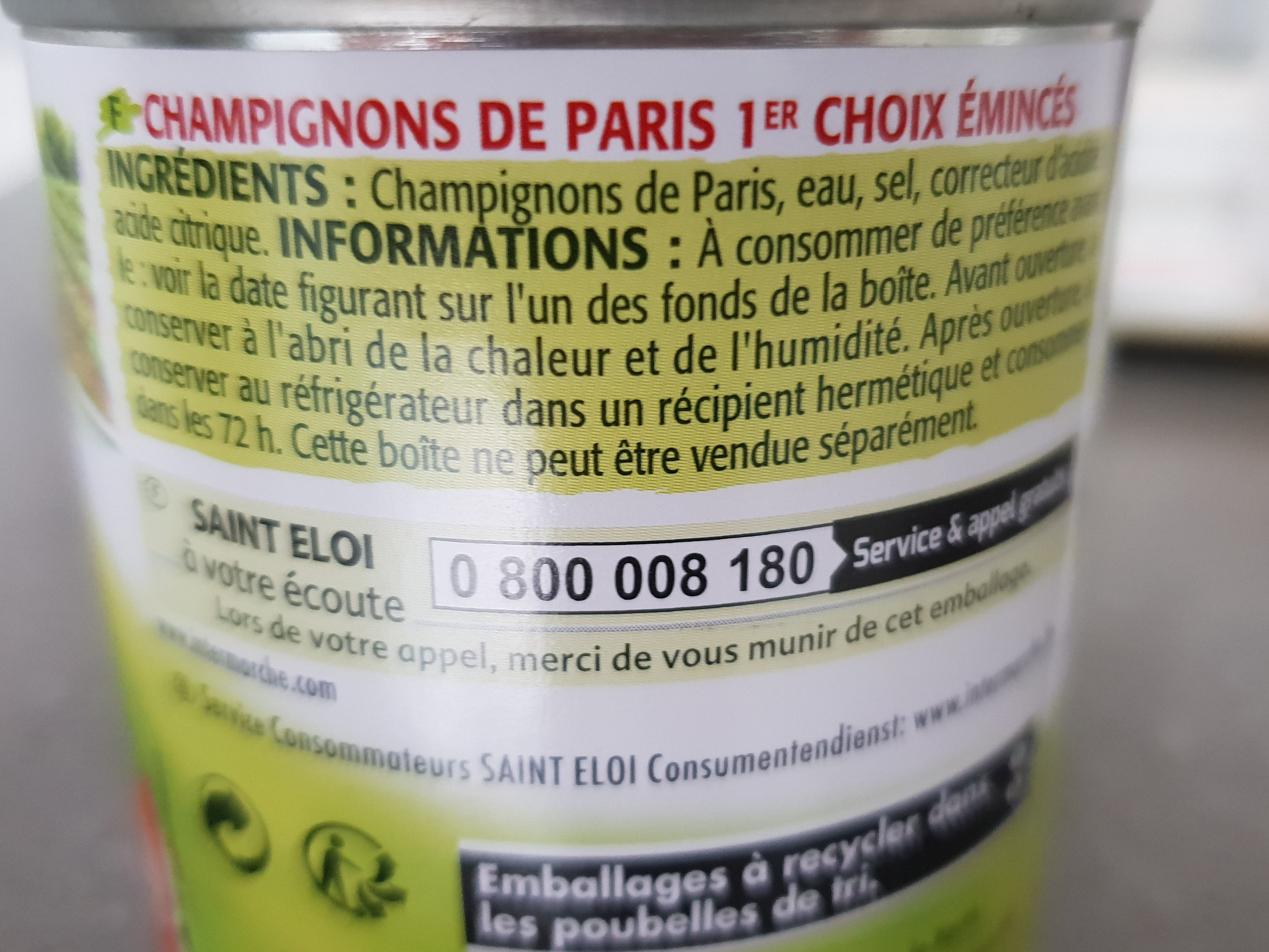 Champignons de Paris émincés - Ingredientes - fr