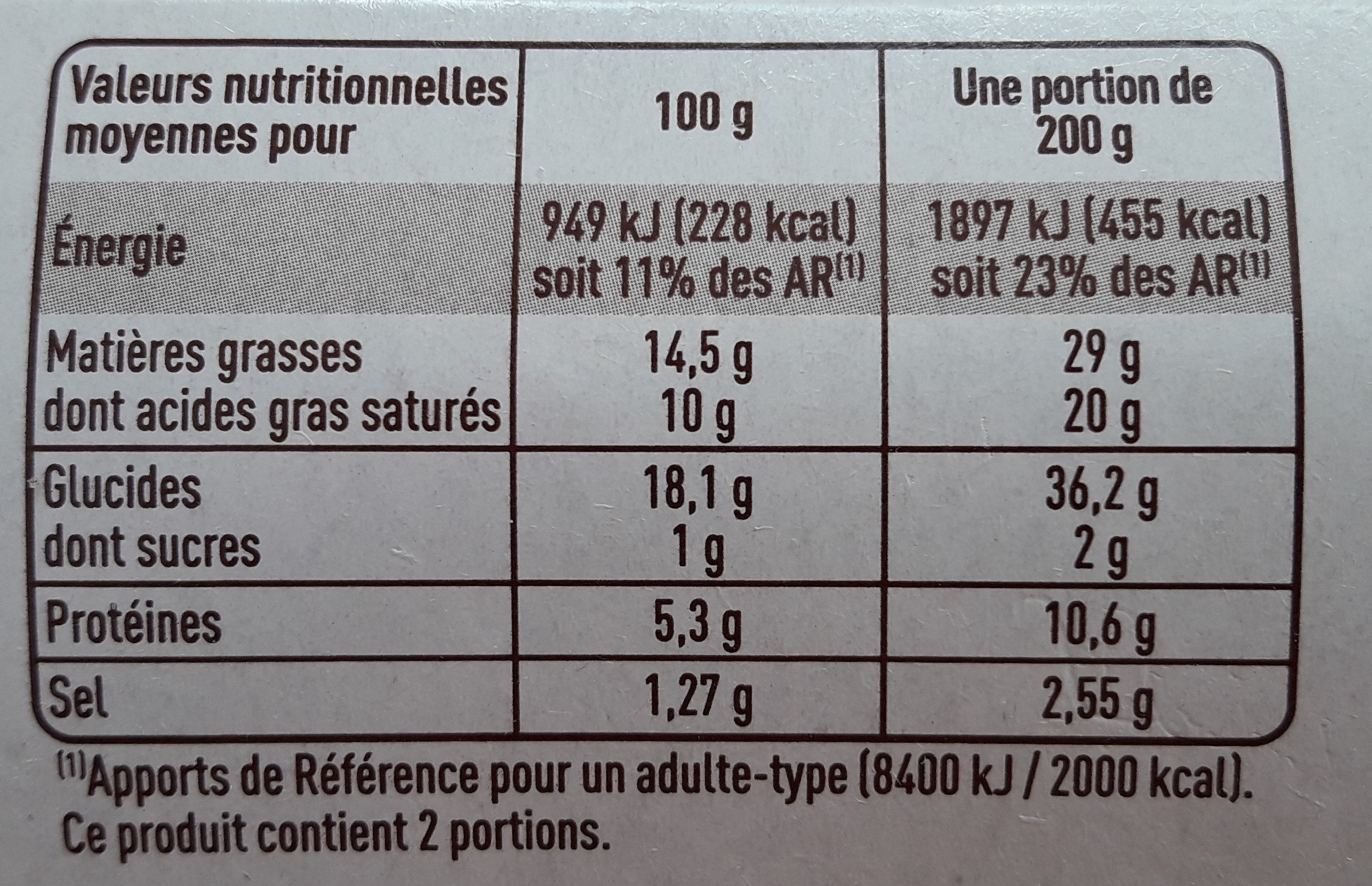 Tarte chèvre épinards - Voedingswaarden - fr