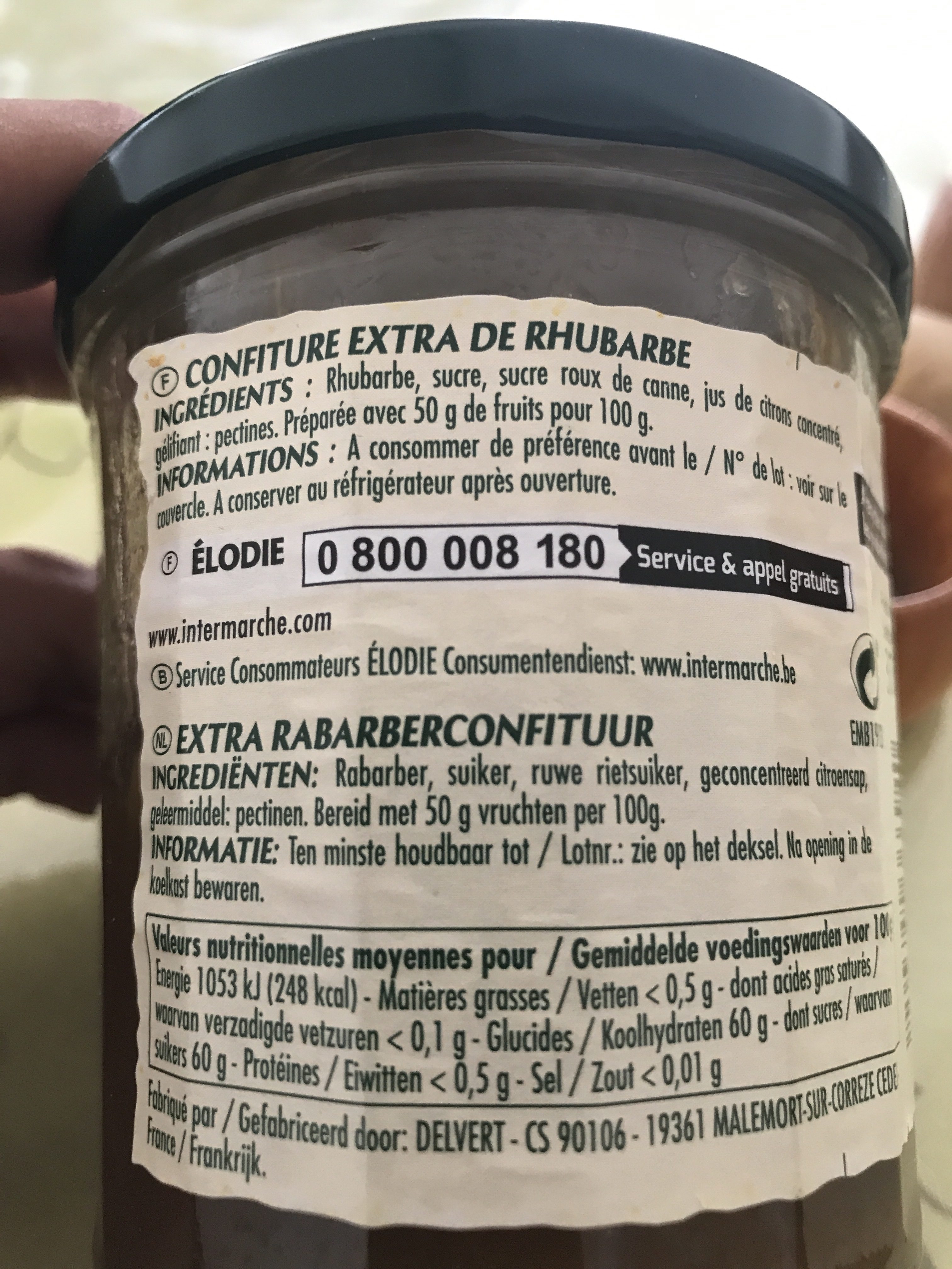 Confiture extra rhubarbe - Ingredientes - fr