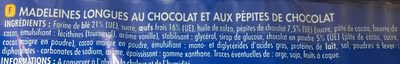 Madeleines longues chocolat & pépites de chocolat le paquet de 250 g - Ingredients - fr