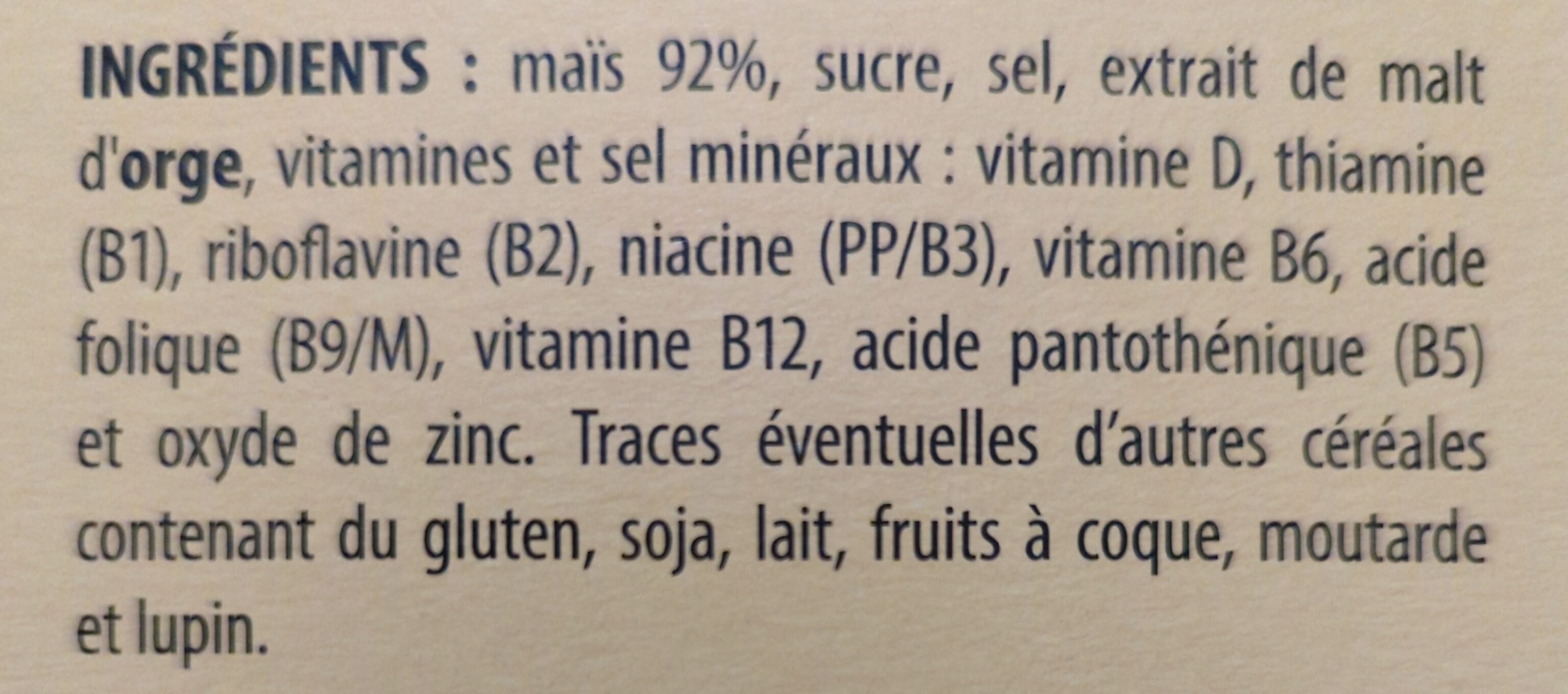 Corn flakes - Ingredients - fr