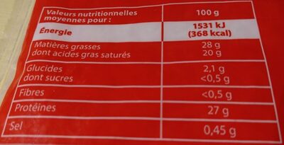 Emmental français râpé -30% de sel - Nutrition facts - fr