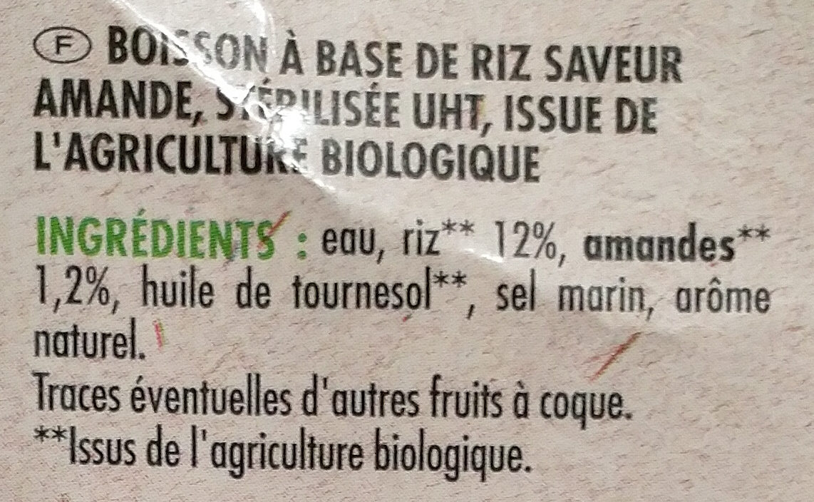 Boisson saveur amande bio - Ingredients - fr