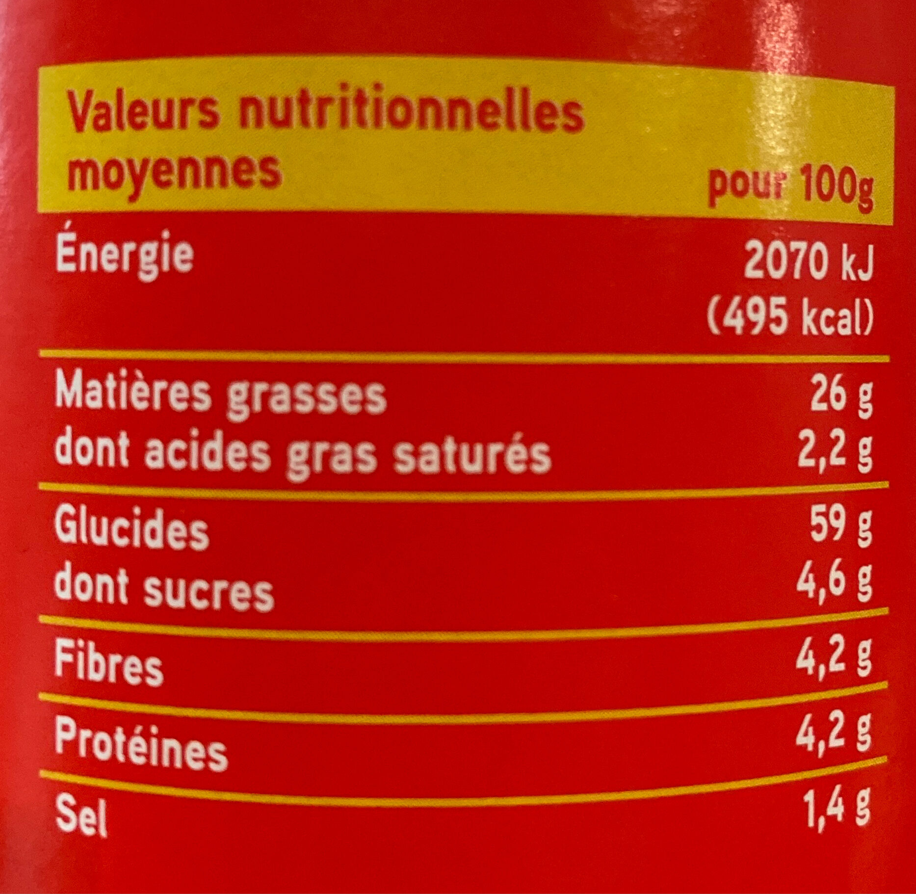 Tuiles saveur hot and spicy - Tableau nutritionnel