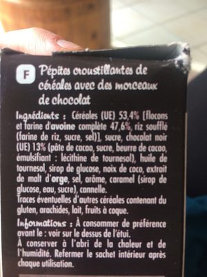 Muesli crisp chocolat noir - Ingredients - fr