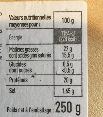 Camembert de Normandie AOP - Voedingswaarden - fr