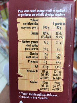 Goûters lactés saveur chocolat - Tableau nutritionnel