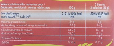 Tableau d'honneur chocolat noir - Nutrition facts - fr