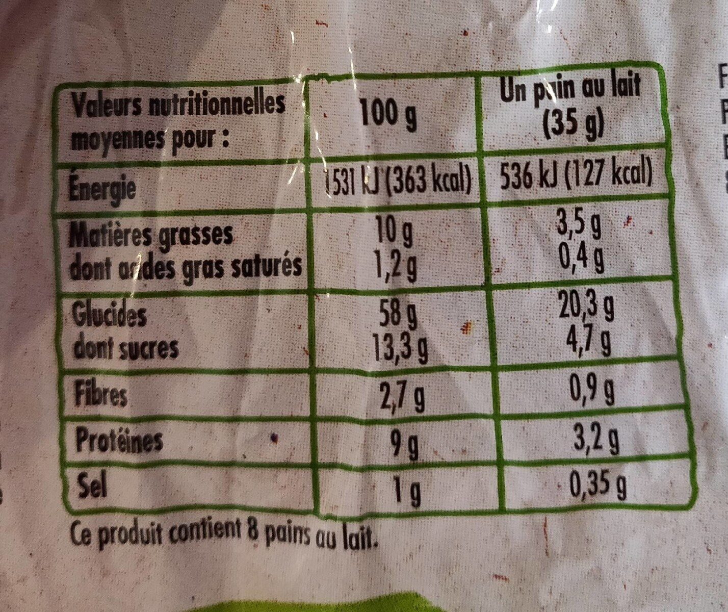 Petits pains au lait pur beurre bio - Nutrition facts - fr
