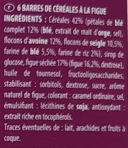 Barre céréales figue x 6 - Ingrediënten - fr