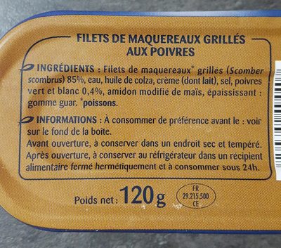 Filets de maquereaux grillés aux poivres - Ingrediënten - fr