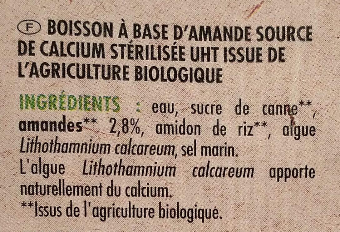 Boisson amande légère BIO - Ingredients - fr