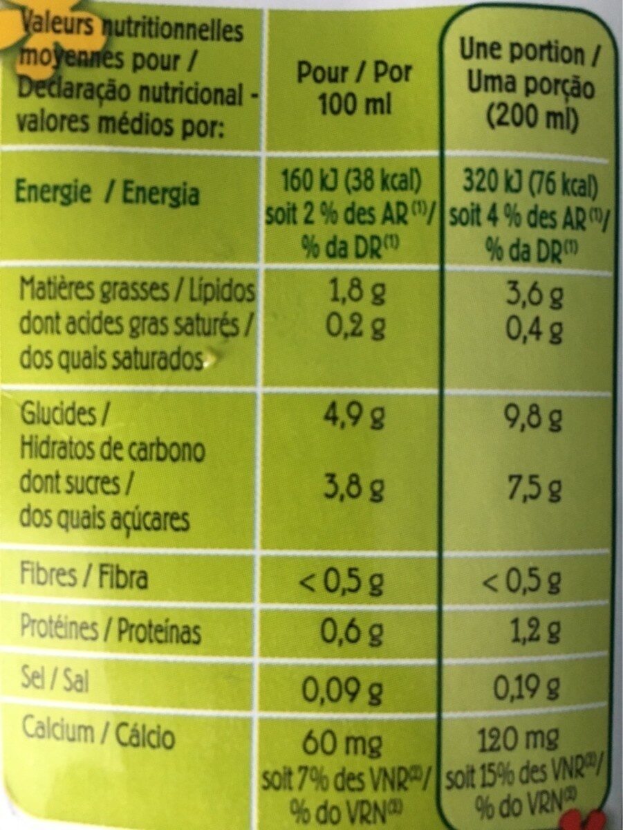 Boisson amande légère BIO - Nutrition facts - fr