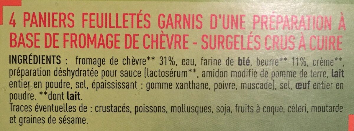 4 Paniers Feuilletés Chèvre - Ingredients - fr