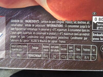 Quart de jambon sec pré-tranché - Nutrition facts - fr