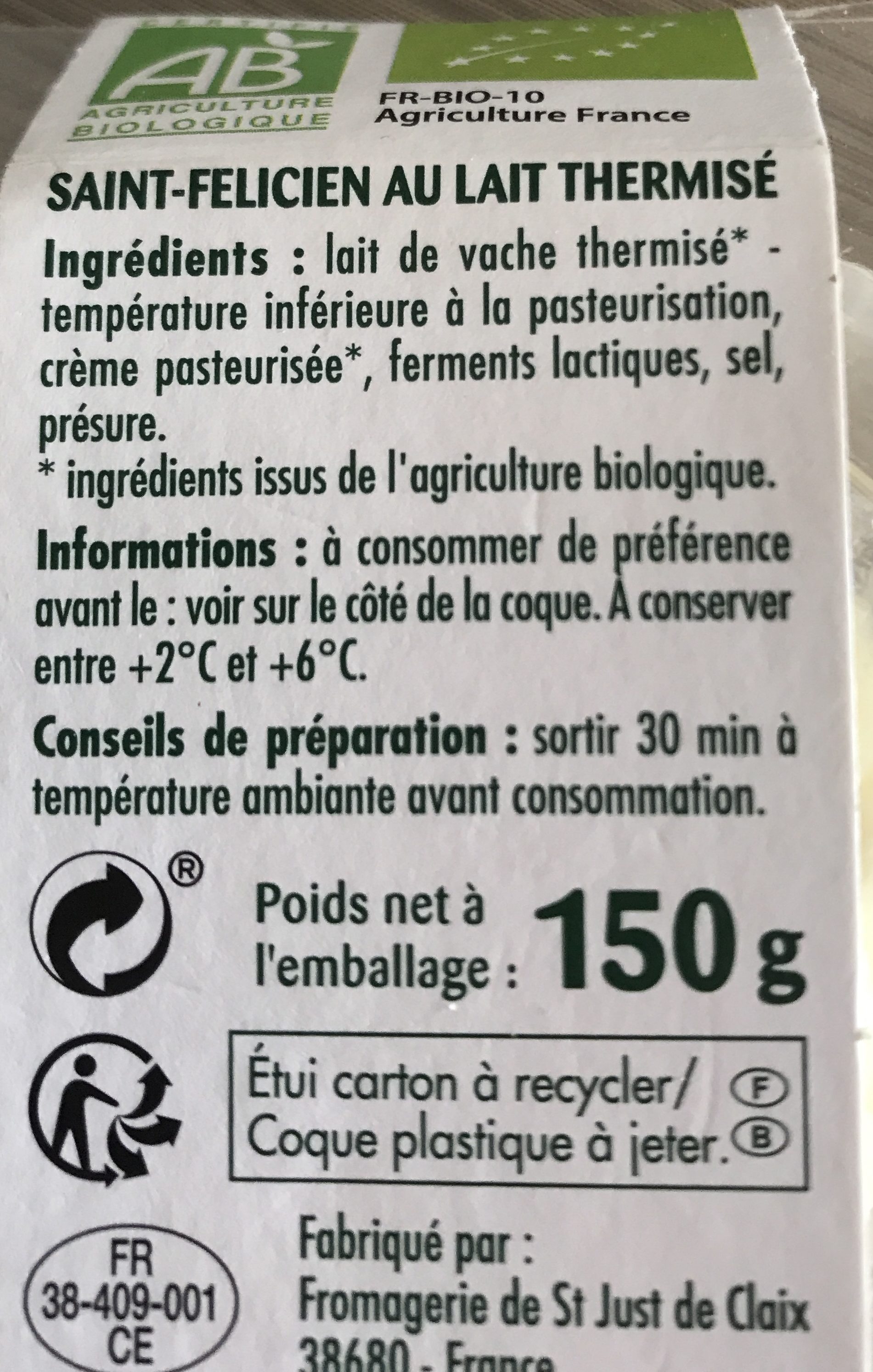 Saint-félicien bio - Ingrédients