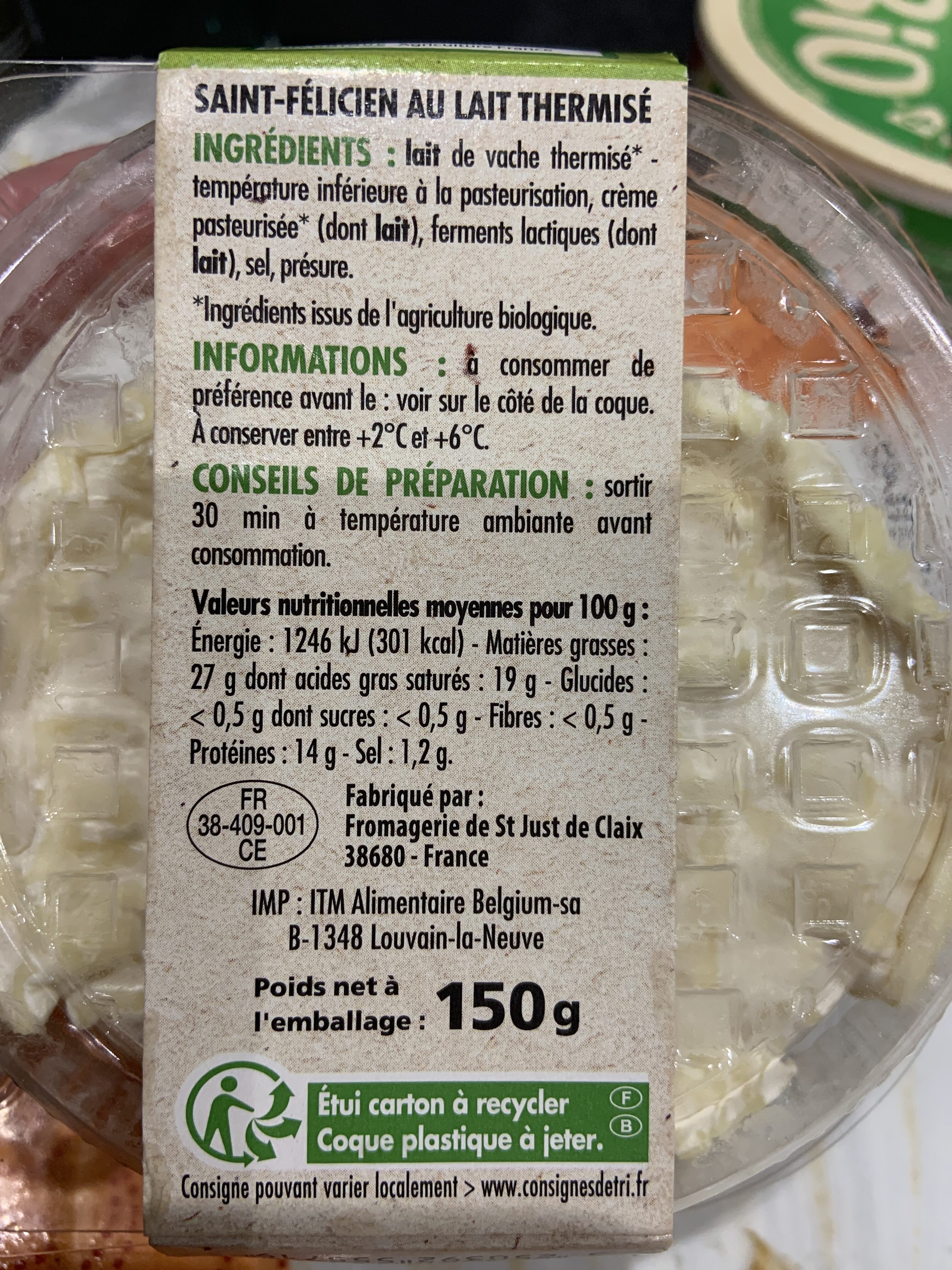 Saint-félicien bio - Tableau nutritionnel