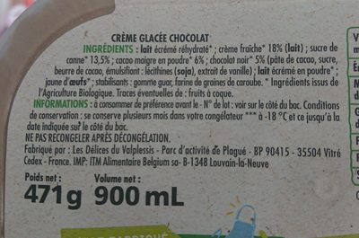 Crème glacée chocolat bio - Ingrediënten - fr