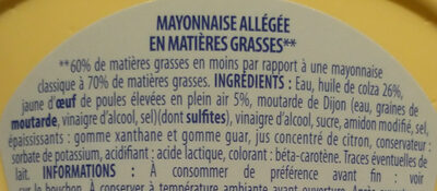 Mayonnaise allégée -60% mg - Ingrédients