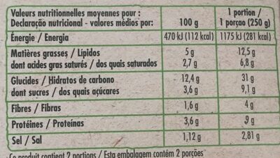 Lasagnes aux légumes bio - Informació nutricional - fr