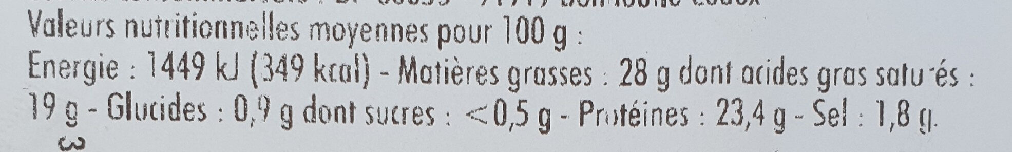 Raclette aux 3 poivres - Tableau nutritionnel