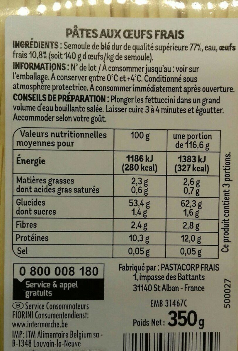 Pâtes aux oeufs frais - Voedingswaarden - fr