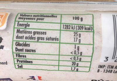 Buche de chevre bio 180g - Tableau nutritionnel