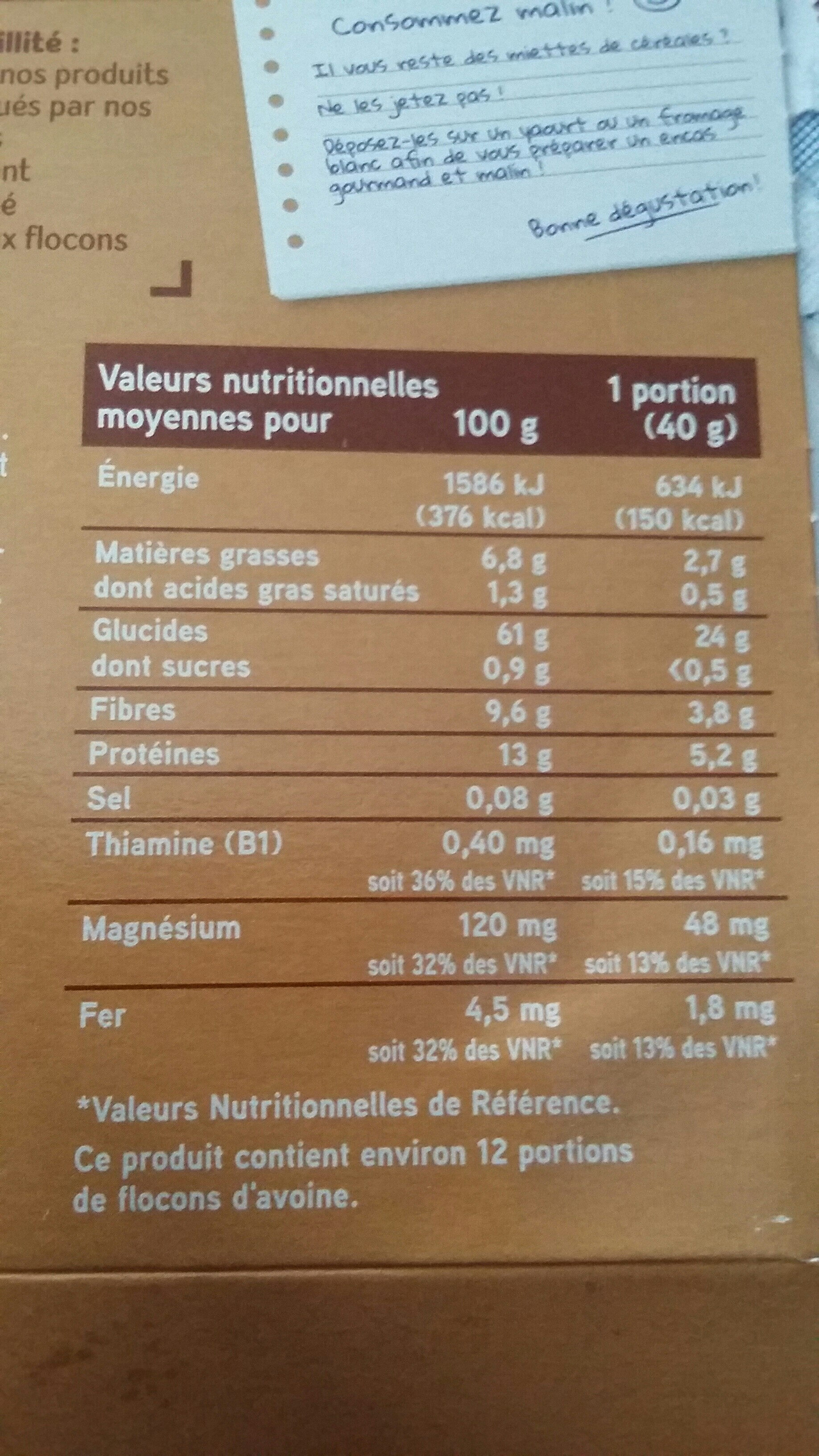 flocons d'avoine complète - Valori nutrizionali - fr