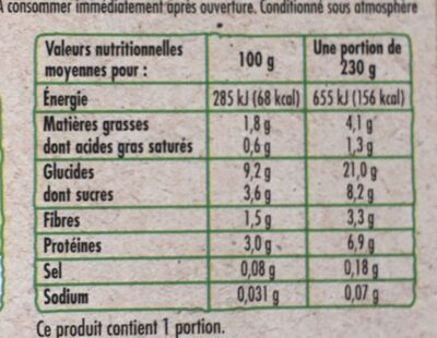 Assiette bio spaghetti bolognaise 230g - 12 mois - Nutrition facts - fr