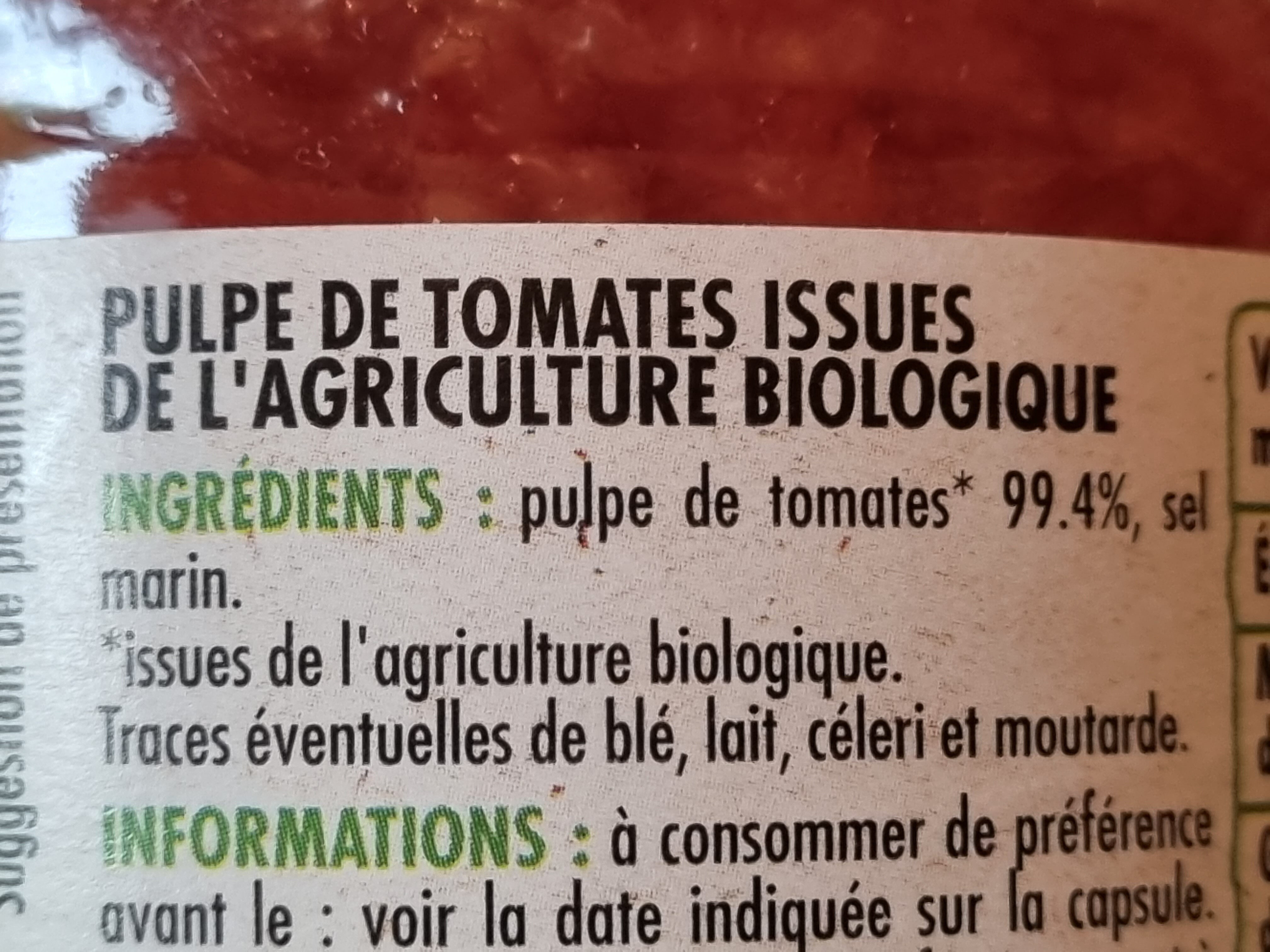 Chair de tomate bio 400g - Ingrédients