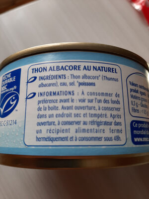 Thon albacore au naturel - Ingrédients