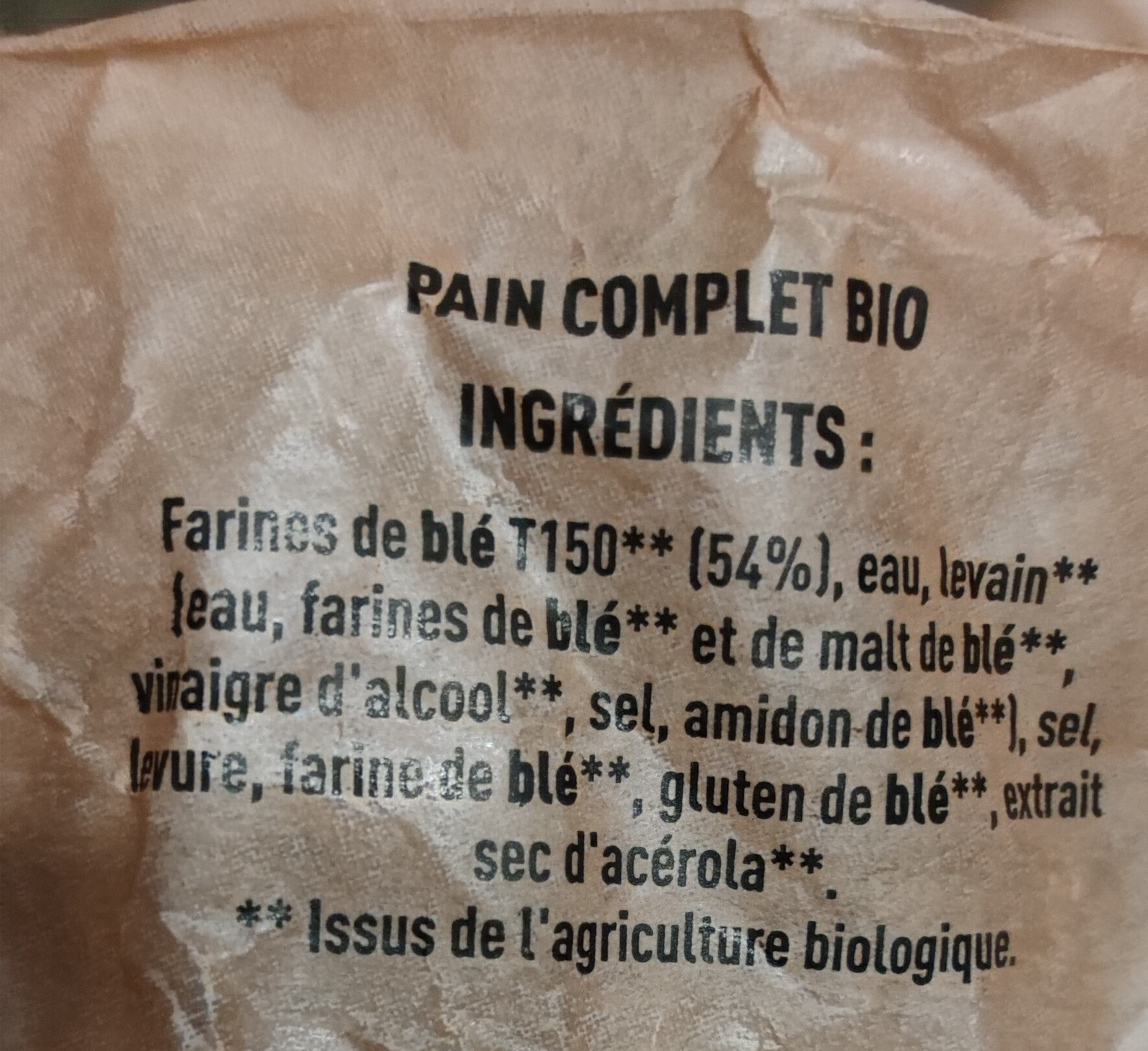 Pain Complet Bio - Ingredients - fr