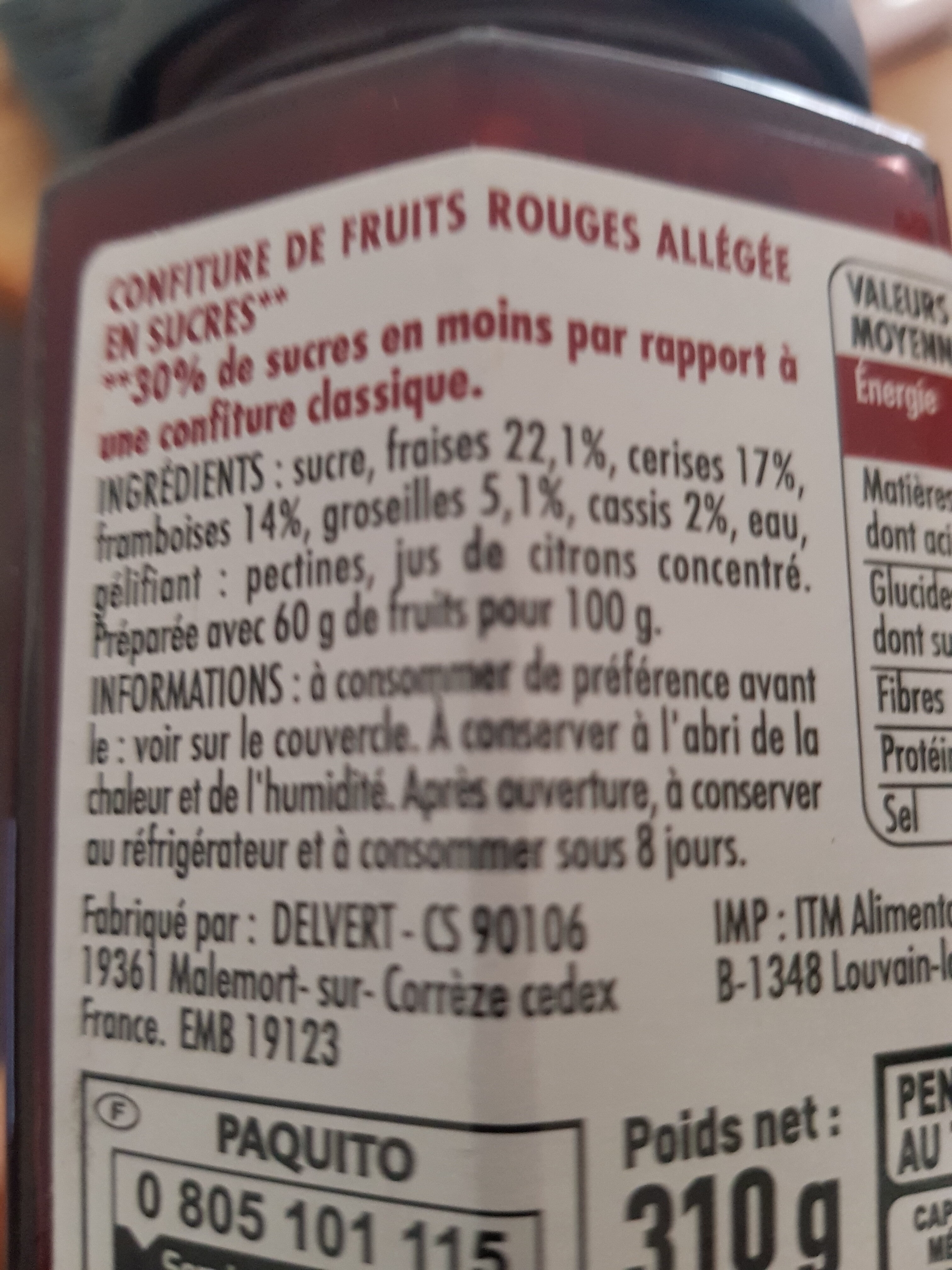 Confiture fruit rouge - Ingredients - fr