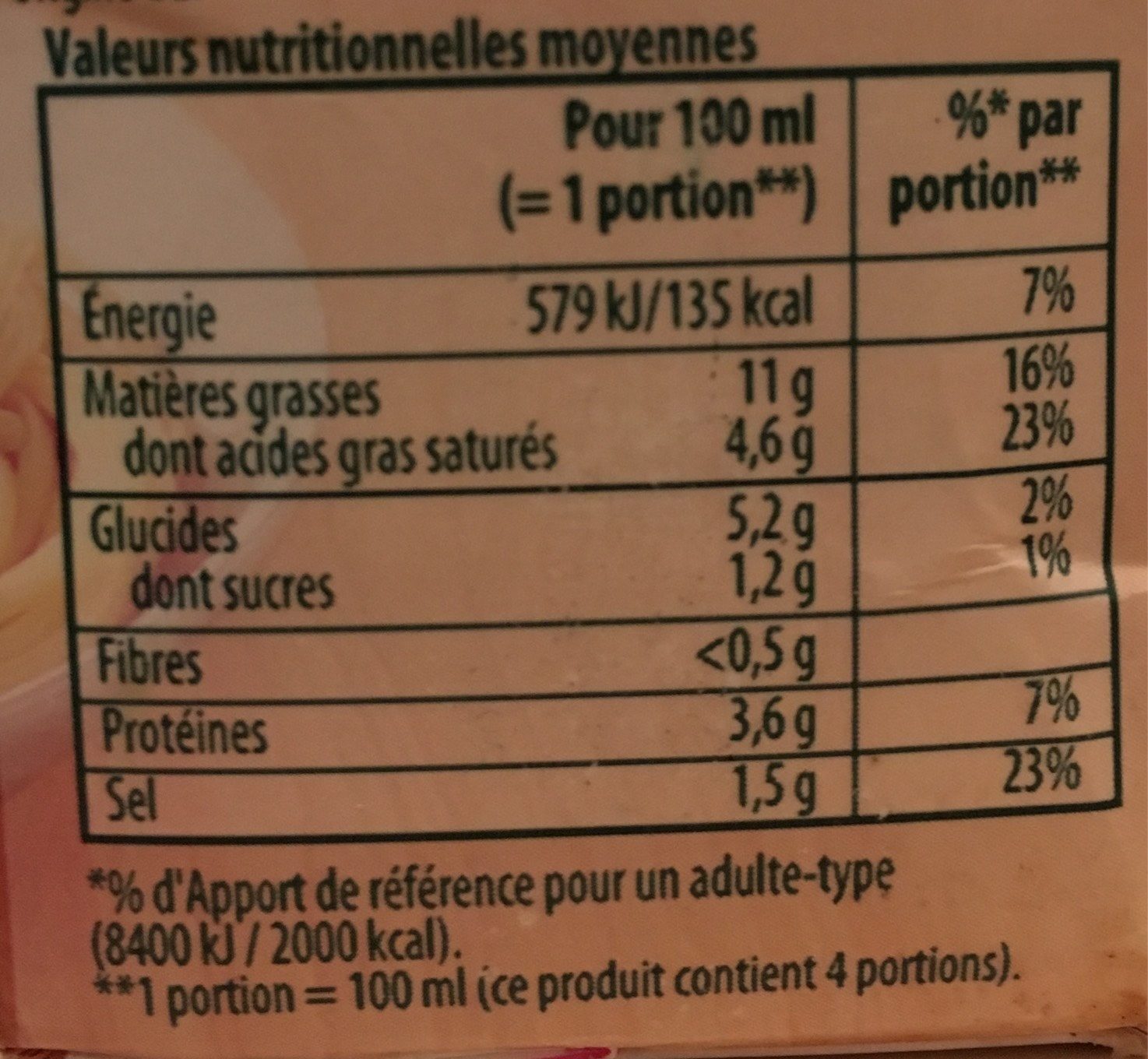 414G Sauce Pate Carbonara Knorr - Nutrition facts - fr