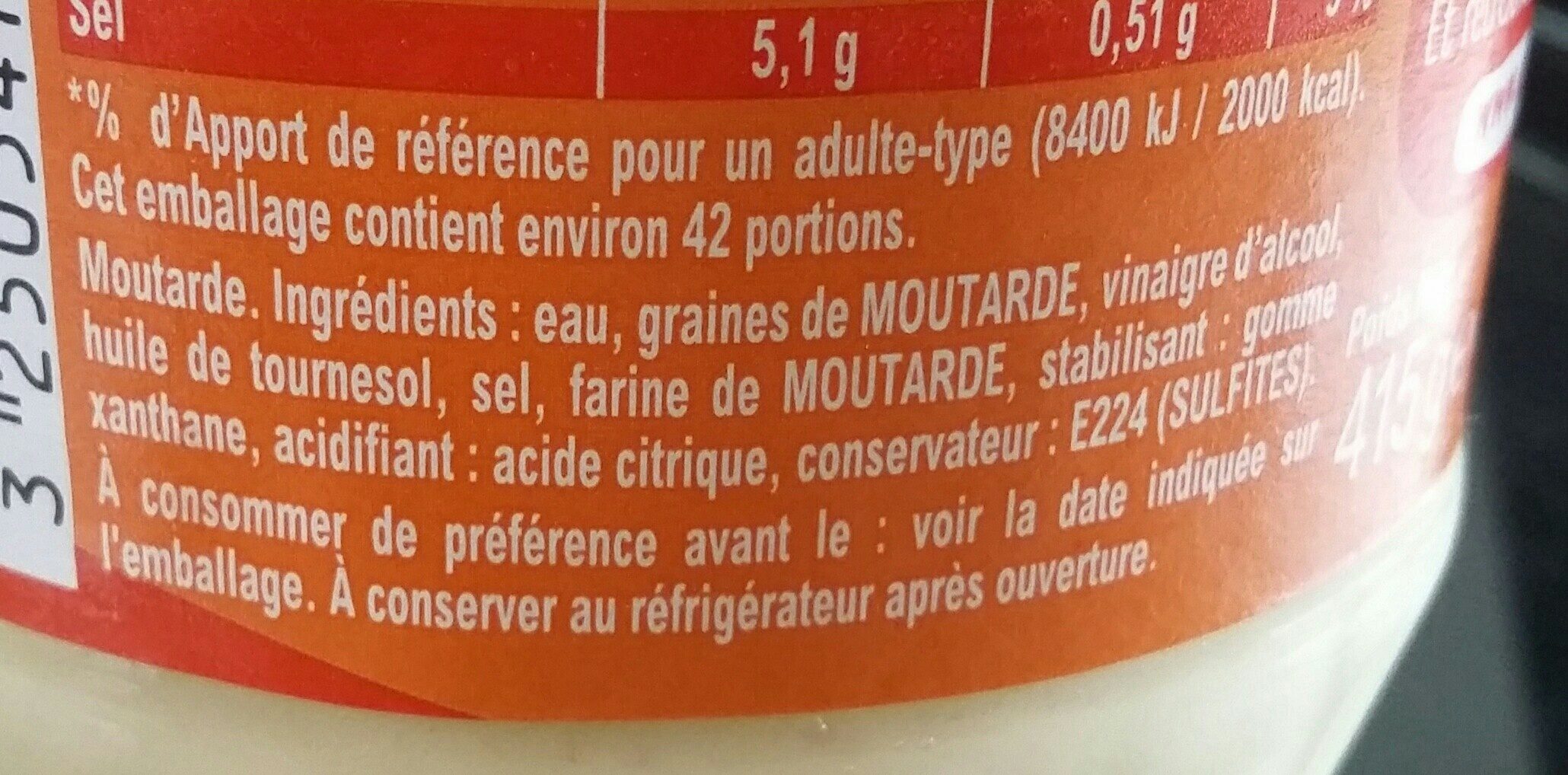 Amora Moutarde Mi-Forte Bocal 415g - Ingredienti - fr