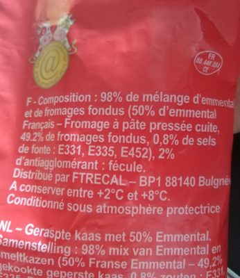 Fromage Râpé 50 % Emmental - المكونات - fr