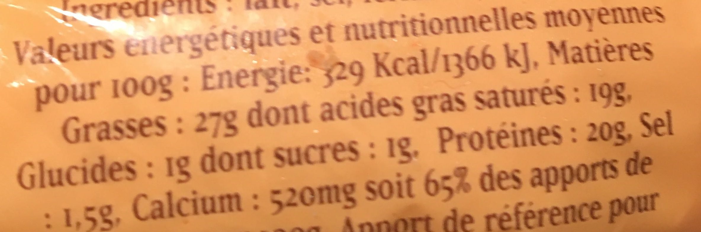 Fromage pour tartiflette - Tableau nutritionnel