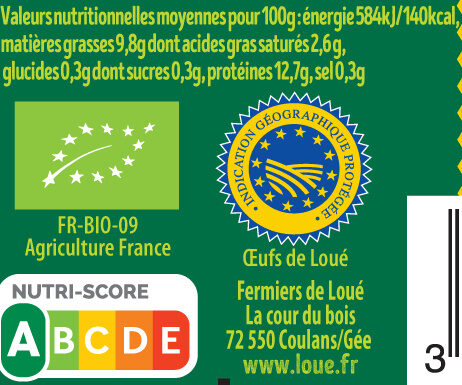 10 oeufs fermiers bio de loué + 2 offerts - Nutrition facts - fr