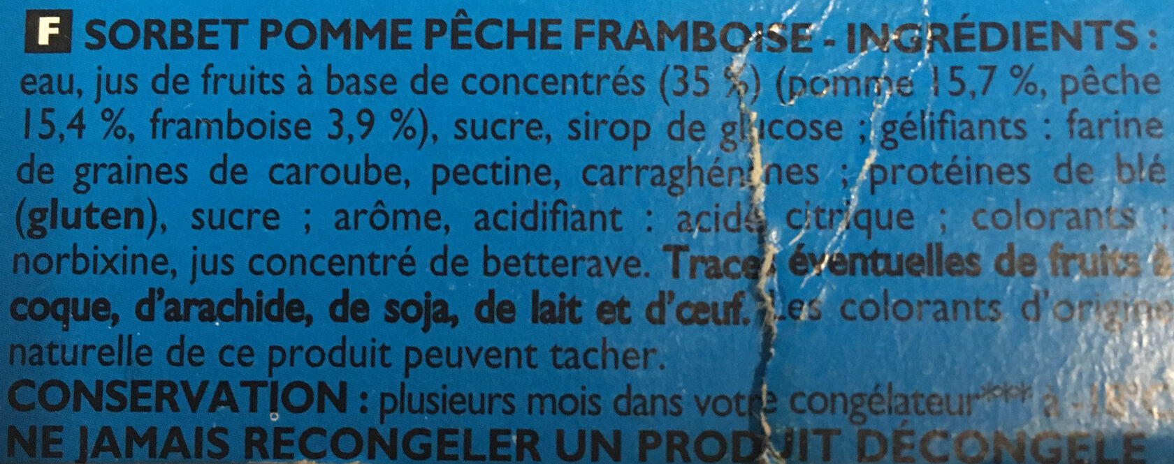 Sorbet Pêche Pomme Framboise - Ingrédients