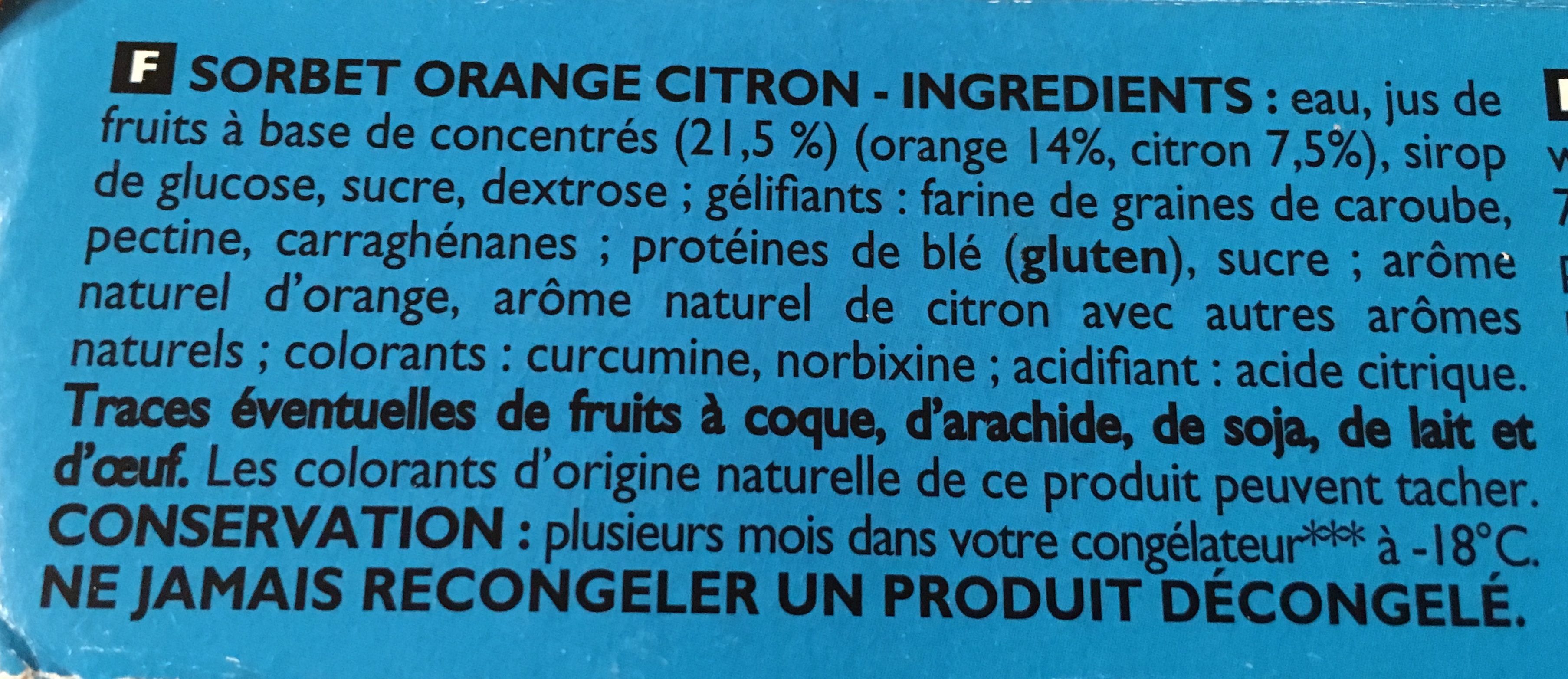 Oasis sorbet Orange Citron - Ingrédients