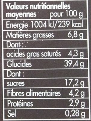 Tarte aux Framboises - Nutrition facts - fr